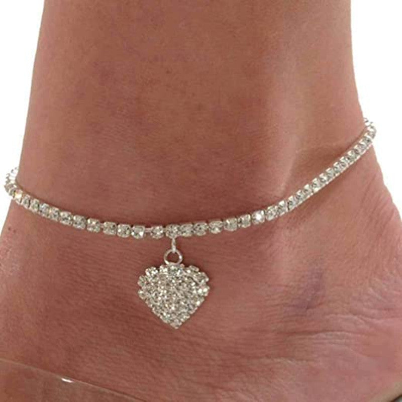 Personality Full Diamond Heart-shaped Anklet