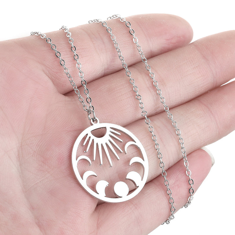 Men's And Women's Personality Simple Stainless Steel Sun And Moon Necklace Pendant