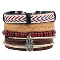 Ornament Multi-Root Combination Bracelet Handmade Cowhide Wooden Bead Beaded Weave Bracelet