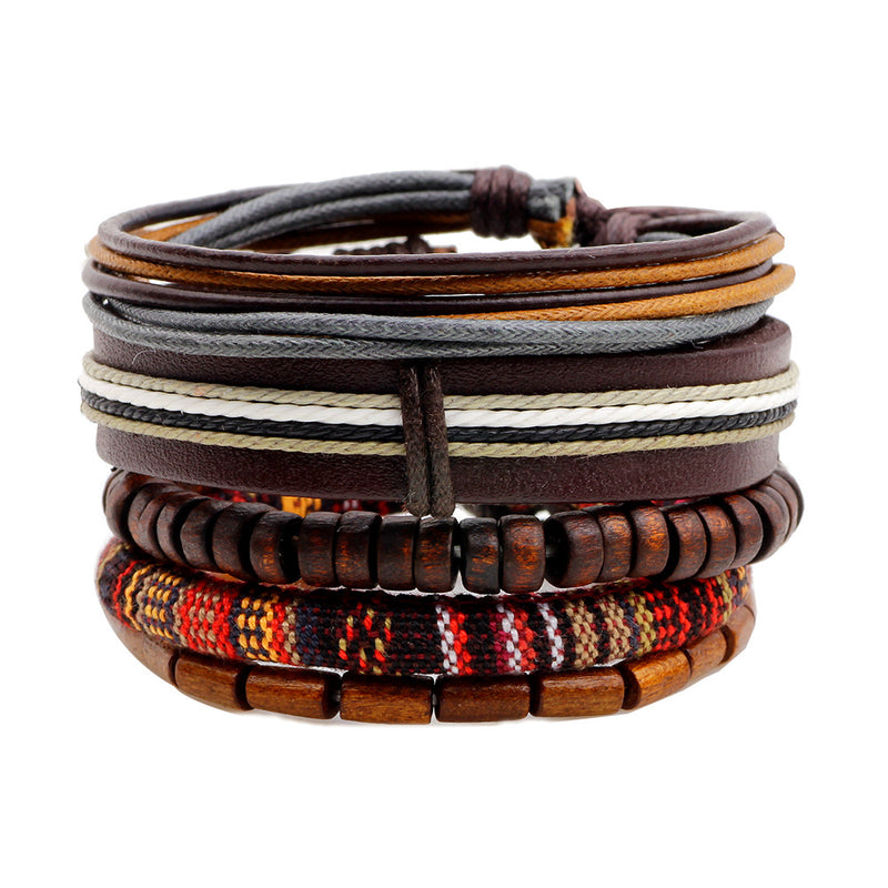 Five-piece Set Wooden Bead Wax Rope  Woven Beads Bracelet