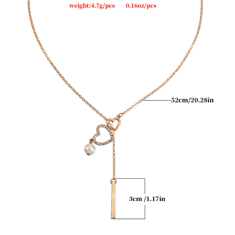 Diamond Love Pearl Short Rod Pendant Necklace Women