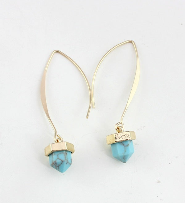 Sexual Long Ear Hook Earrings Blue Turquoise Inlaid Earrings