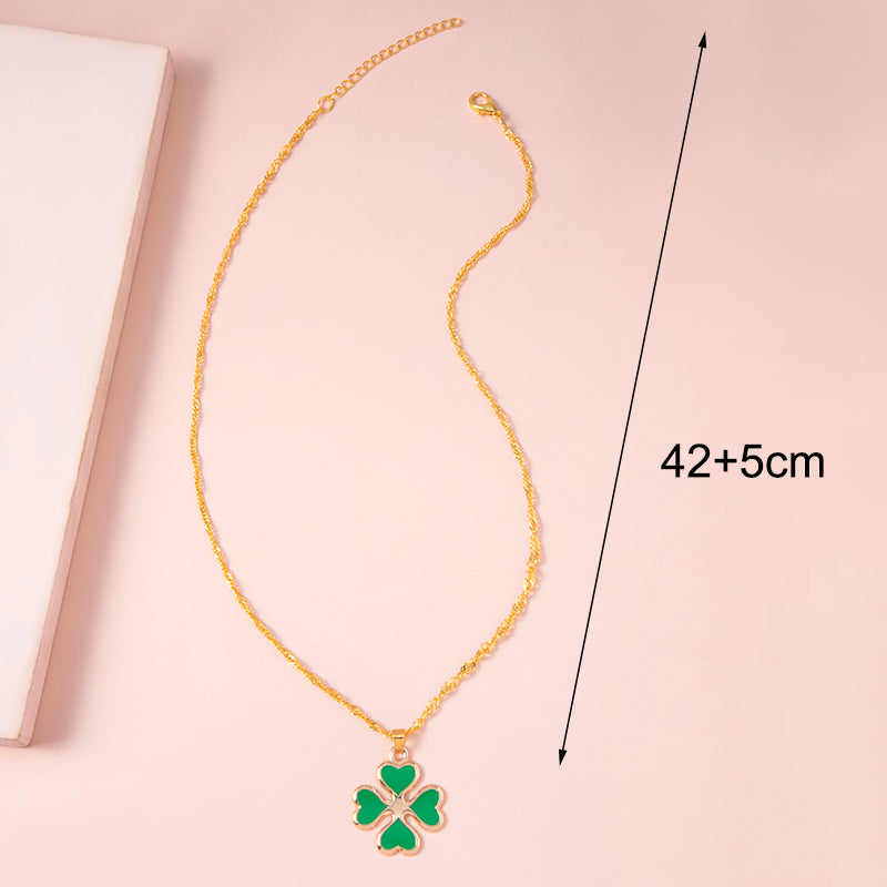 Enamel Green Four Heart Clover Necklaces For Women