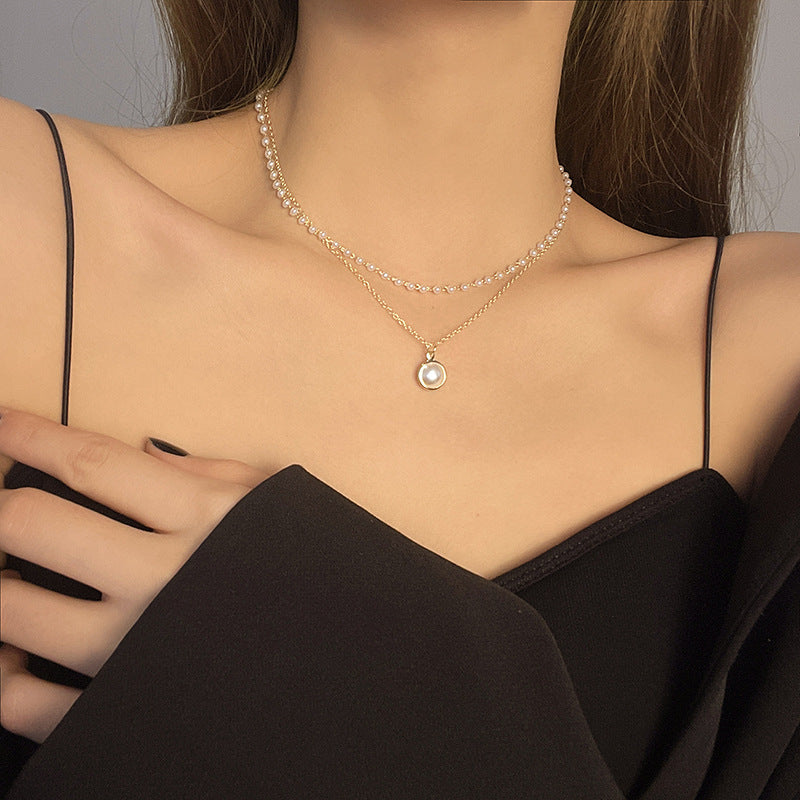 European And American Fashion Double-layer Pearl Clavicle Chain