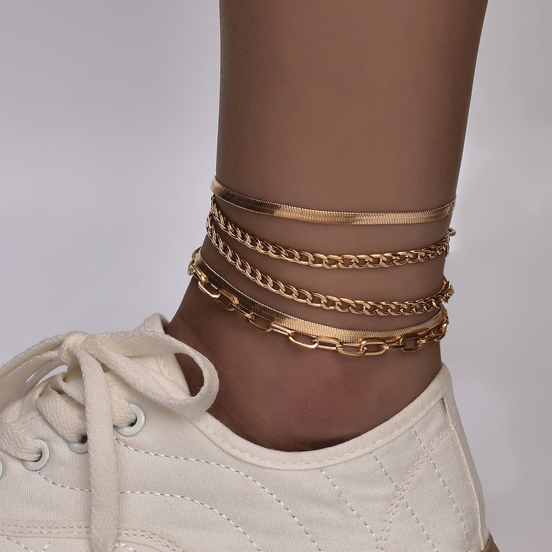 Europe And America Cross Border New Anklet Women's Fashion Multi-layer Metal Chain Anklet Set Combination Anklet