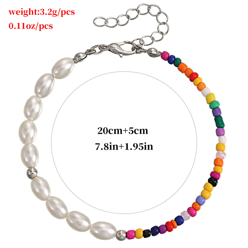 Bohemian Colorful Rice Beads Oval Pearl Bracelet Women