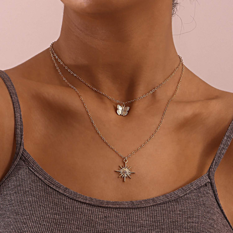 Sun Flower Butterfly Pendant Necklace Women