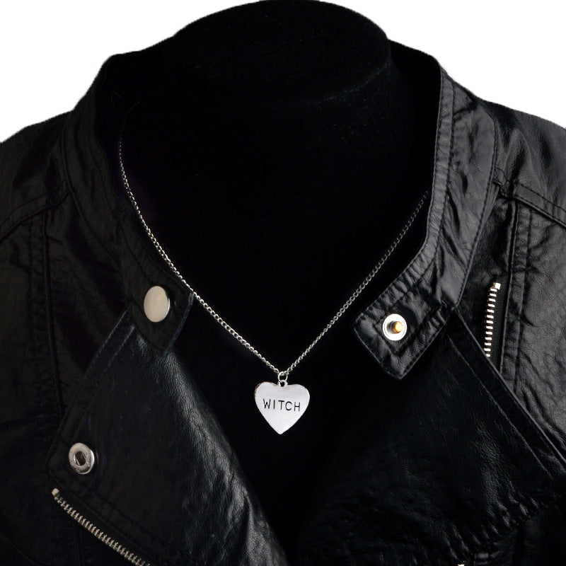 Gothic Punk Witch Heart Necklace Halloween Jewelry Gifts