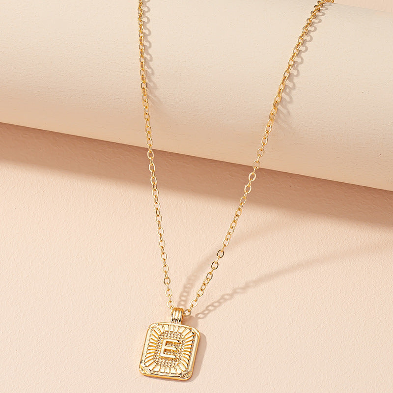 Japanese And Korean Ins Style Simple Square Brand 26 English Alphabet Necklace