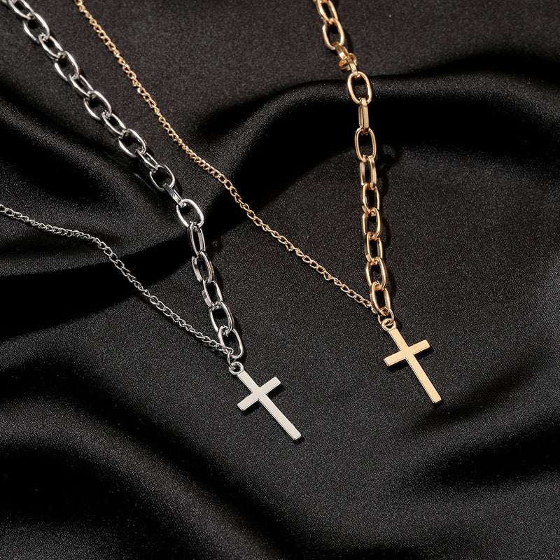 Korean Version Ins Style Chain Asymmetric Cross Necklace