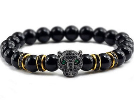 Obsidian Agate Beaded Elastic Bracelet