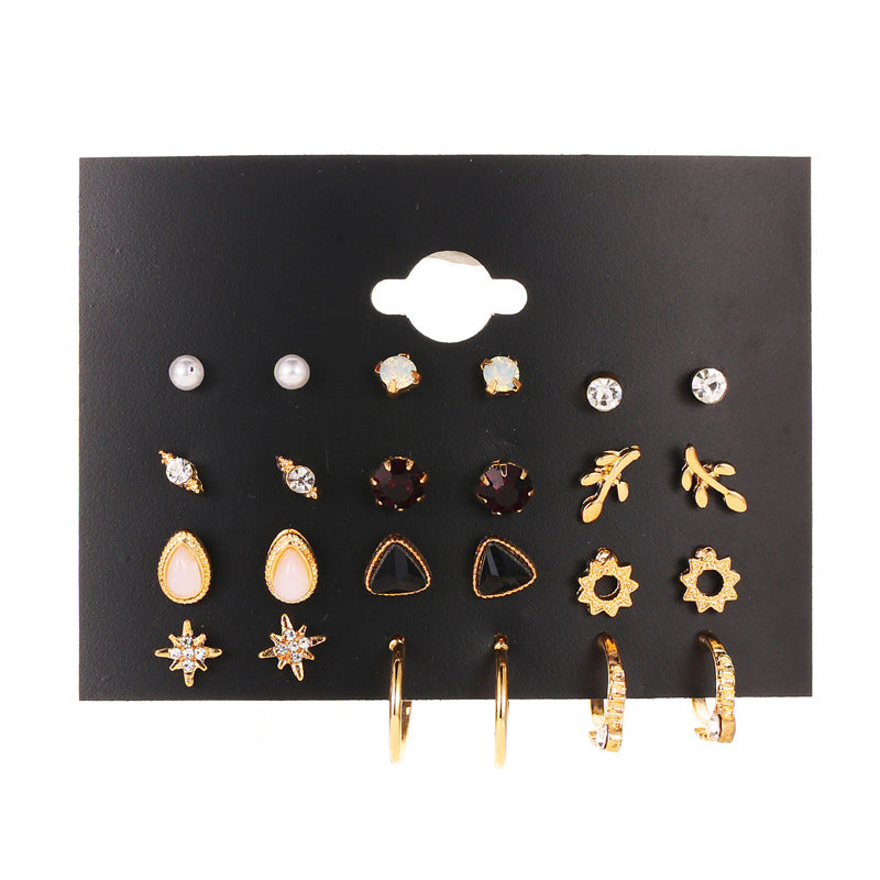 Simple 12-Piece Stud Flower Set Earrings