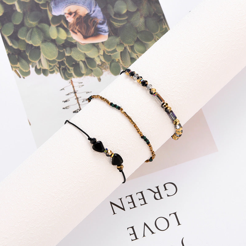 Black And Gold Chic Fashionable Rice Bead Bracelet