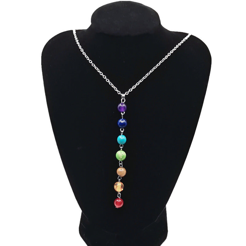 8mm Yoga Multi-color Agate Pendant Necklace Colorful Beads Necklace