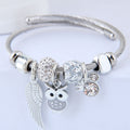 Stainless Steel DIY Beaded Bracelet with Owl and Angel Wings Pendant