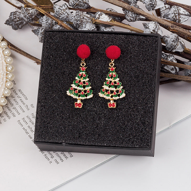 Silver Needle Christmas New Asymmetrical Hair Ball Earrings