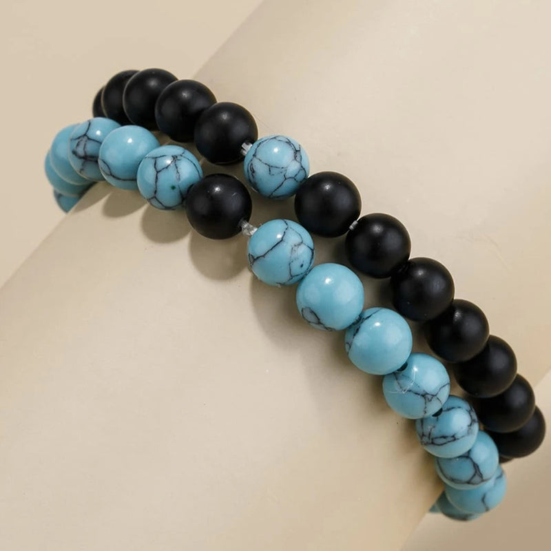 Retro Style,  2-Pieces Frosted Bead Bracelet Set