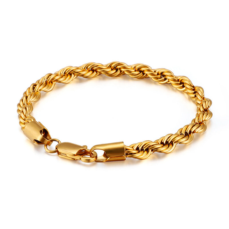 Gold Double Color Twist Chain Stainless Steel Bracelet For Men And Women