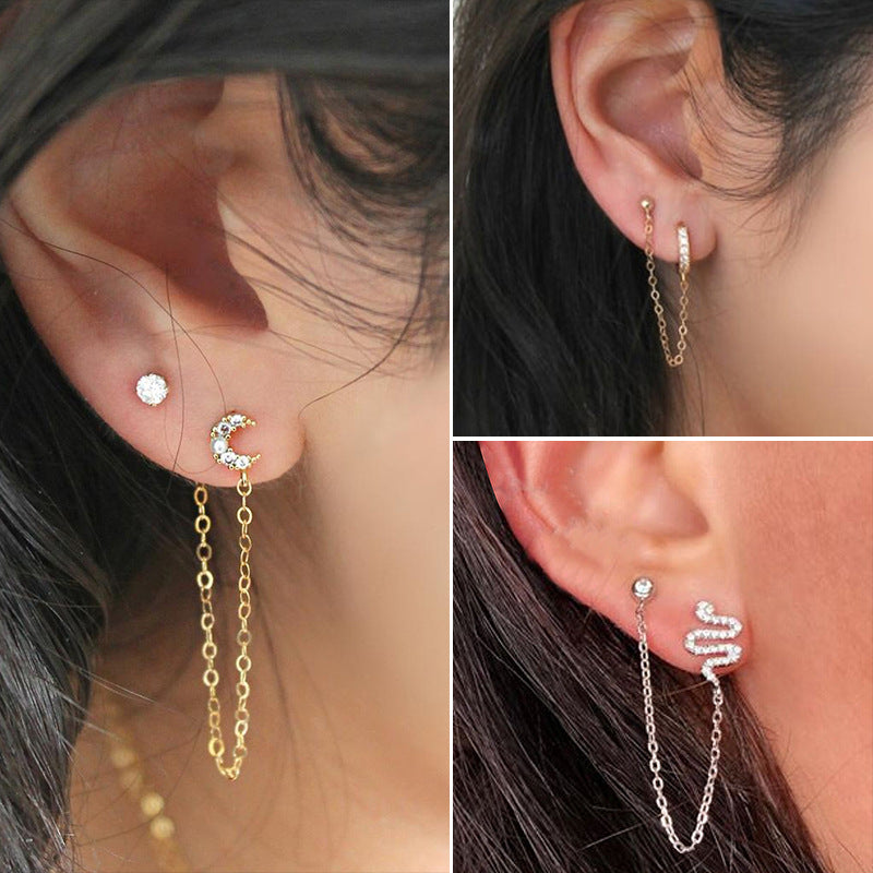 Geometric U-shaped Ear Clip Moon Snake-shaped Earrings