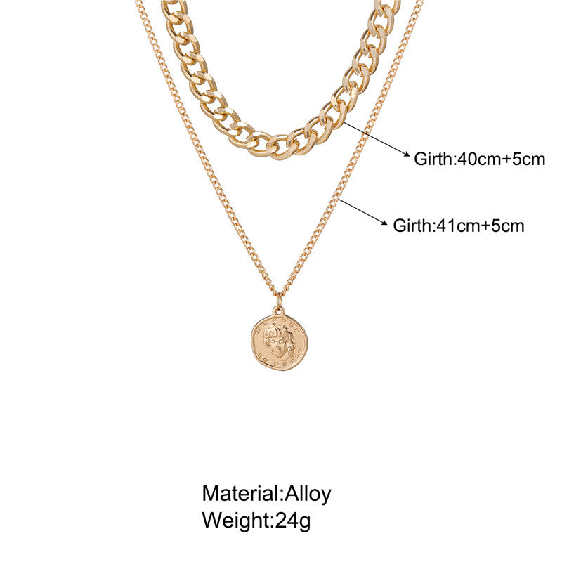 European And American Retro Multi-layer Coin Necklace Clavicle Chain