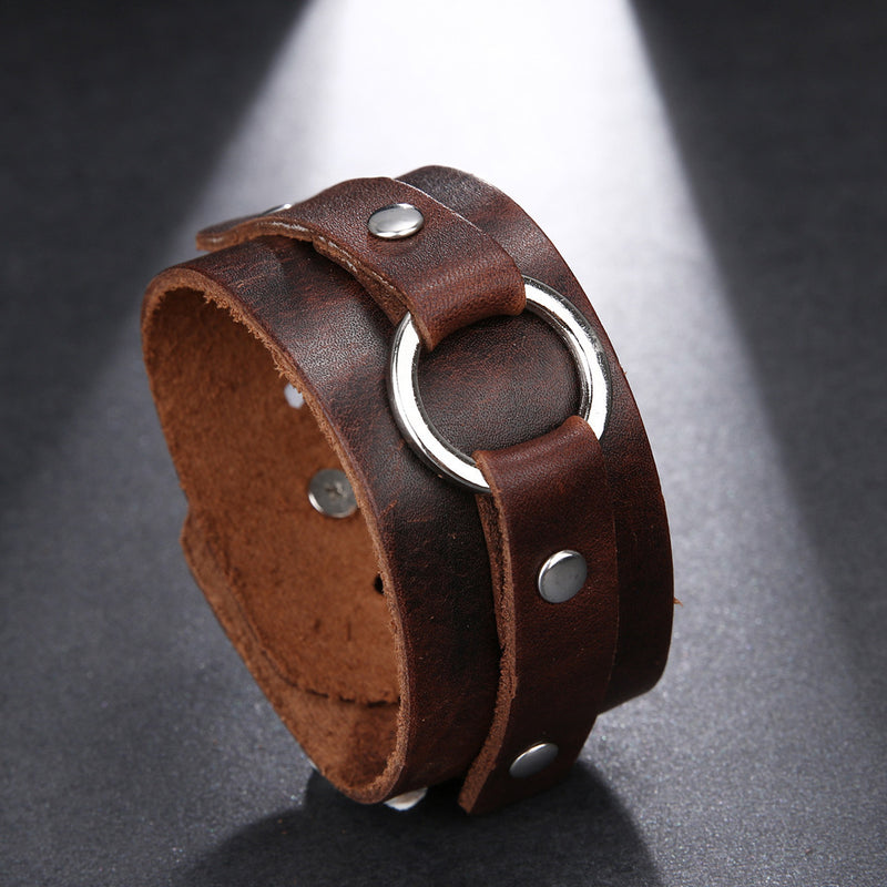 Denim Rivet Ring Leather Bracelet