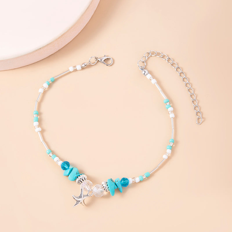 Fashion Blue Irregular Resin Stone Beaded Anklet