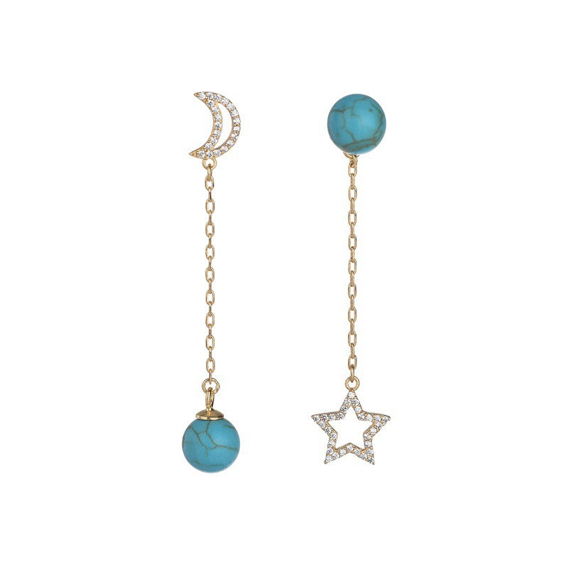 Women's Star Moon Asymmetric Inlaid Turquoise Earrings