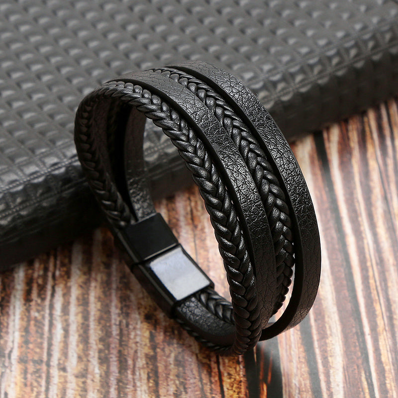 Men's Alloy Microfiber Woven Magnetic Snap Bracelet
