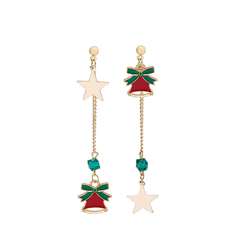 Asymmetrical Tassel Dripping Oil Snowman Bell Pendant Christmas Earrings