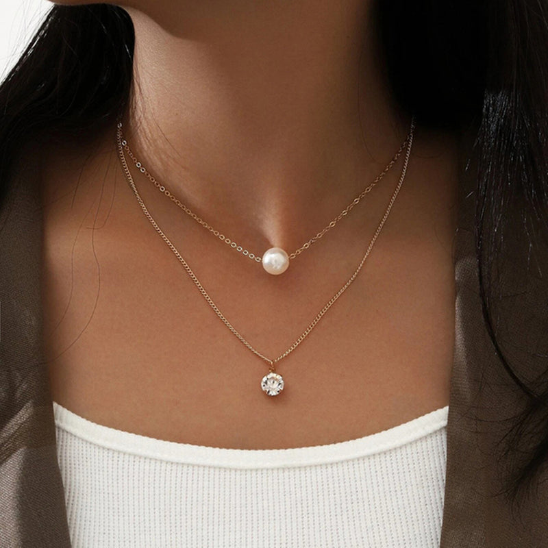 Necklace Simple Double Layer Small Peach Heart With Diamonds