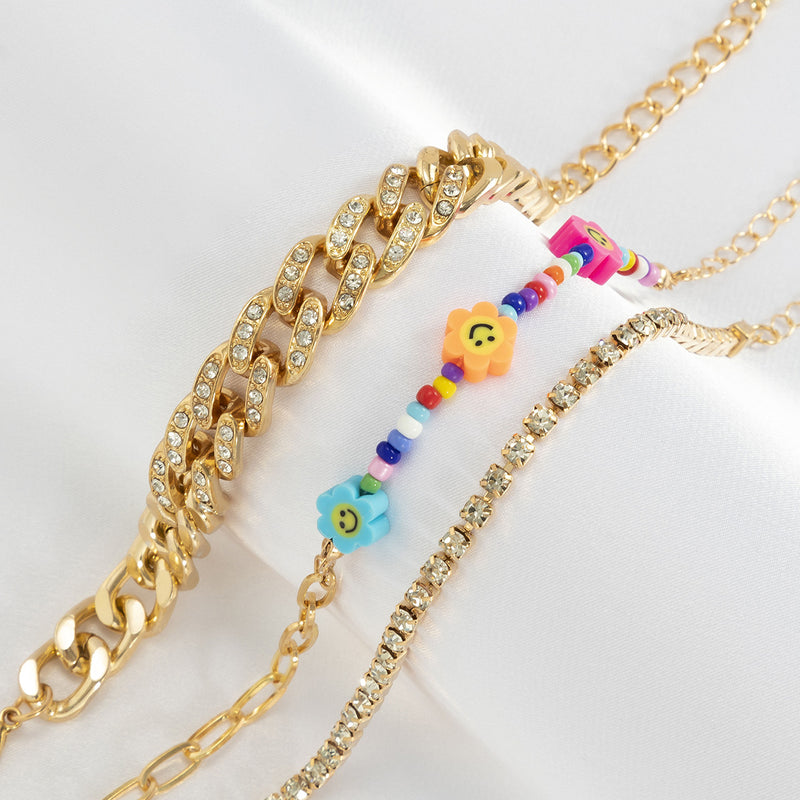 Vintage Cuban Full Diamond Chain Bracelet Set