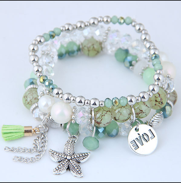 Pearl Crystal Hand-String Pearl Starfish Tassel Bracelet