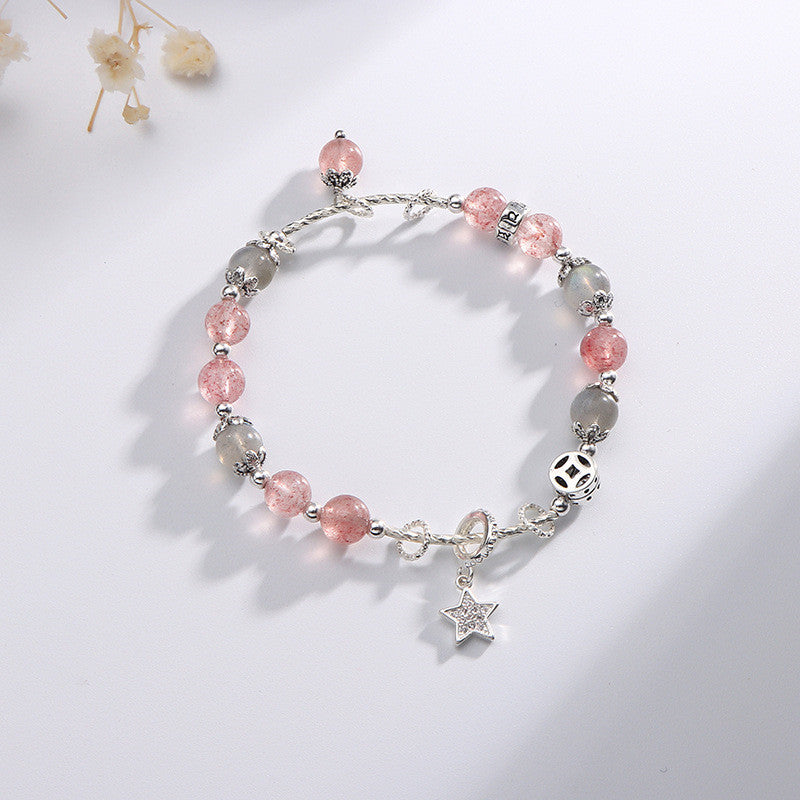 Bado Strawberry Crystal Bracelet Female Peach Flower Lucky Peach Pollen Crystal Bracelet