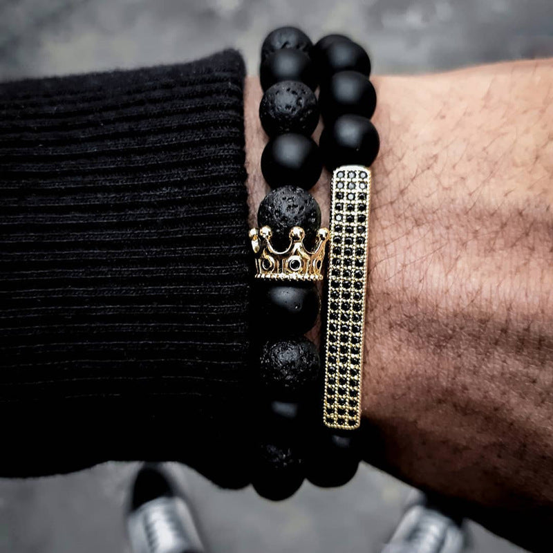 Men's Beaded Frosted & Volcanic Stone Bracelet