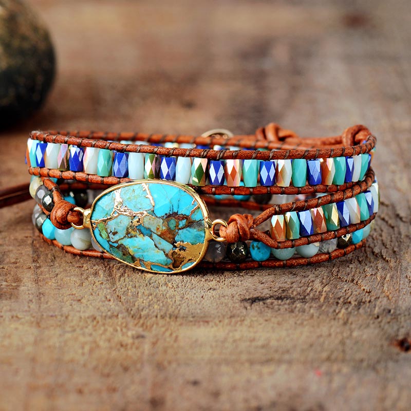 Natural Turquoise Healing Leather Bracelet for Women Charms Gifts for Mom