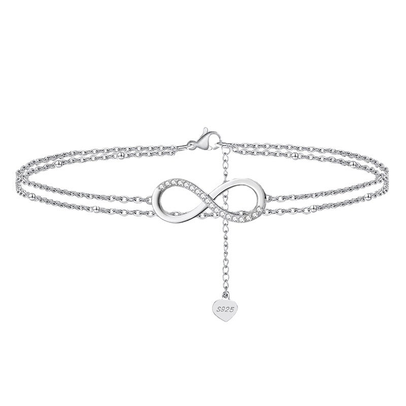 Double Layer 8 Lucky Symbol Anklet Adjustable 14K Gold