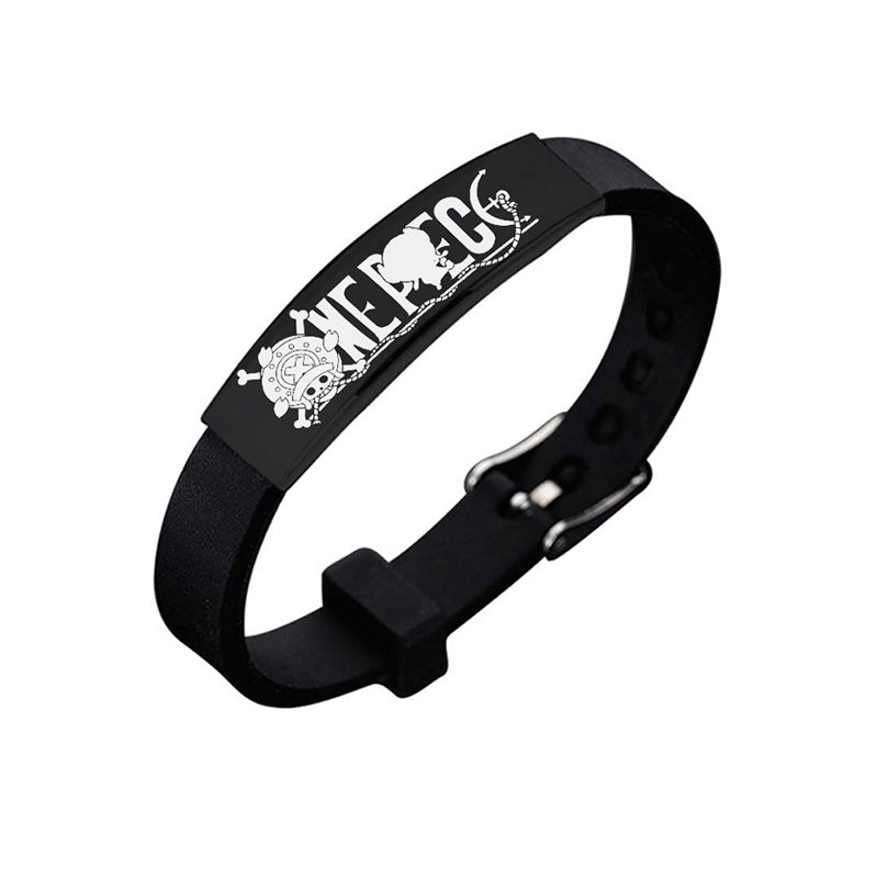 Anime One Piece Black Stainless Steel Silicone Bracelet Bangle For Women Men