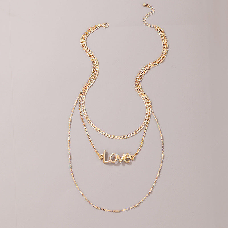 Simple And Creative Multi-layer Love Letter Necklace Retro Ins Wind Trend Clavicle Chain Female