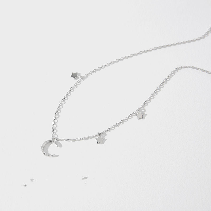 Star And Moon Pendant Necklace Women's Sterling Silver Ornament Tassel Necklace