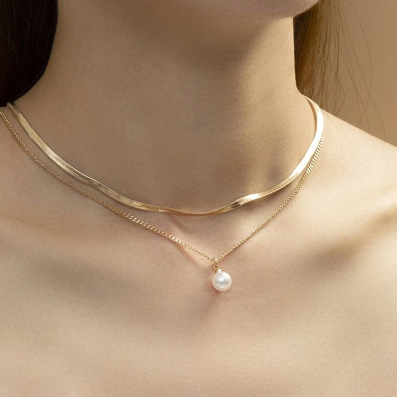 Necklace Simple Double Layer Small Peach Heart With Diamonds