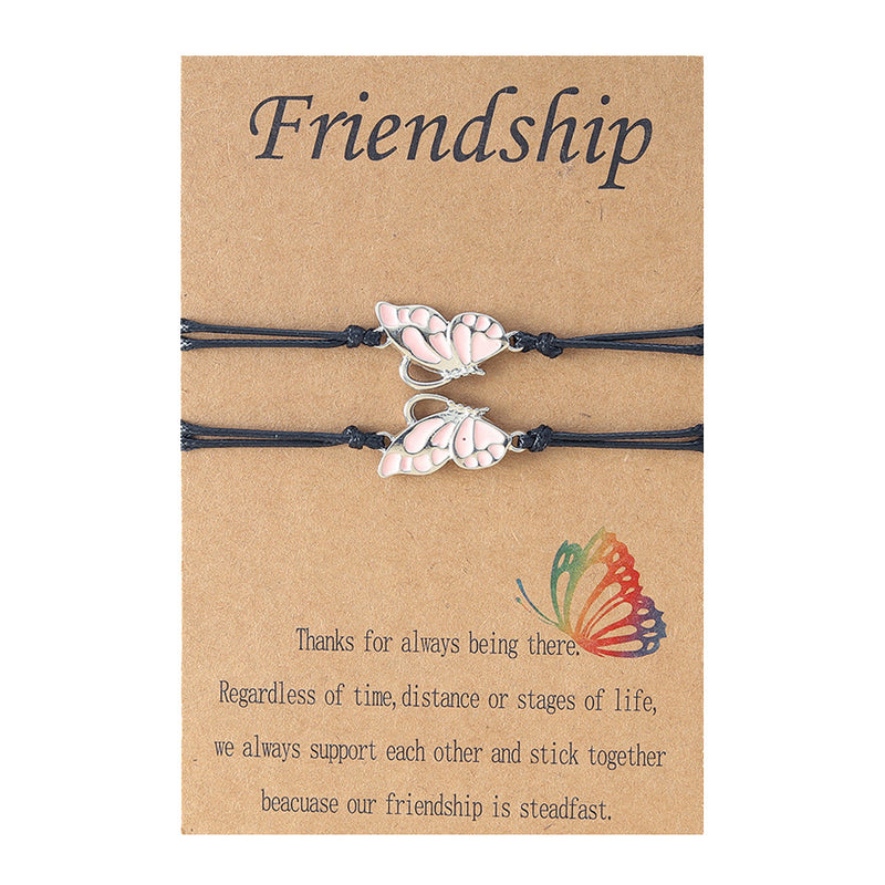 Women's Fashion Rainbow Drip Butterfly Shaped Hand Braided Bracelet