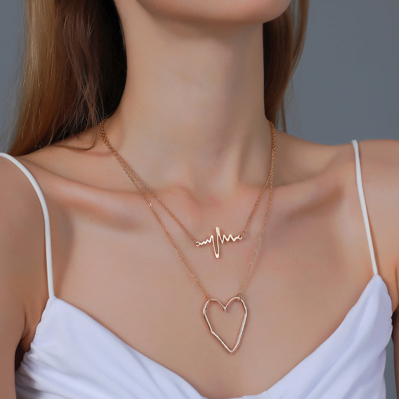 Women's Double Layer Personality ECG Frequency Pendant Necklace