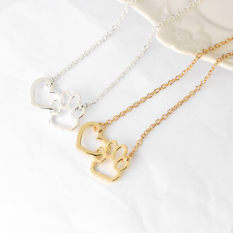 European And American Fashion Love Dog Paw Stitching Pendant Necklace