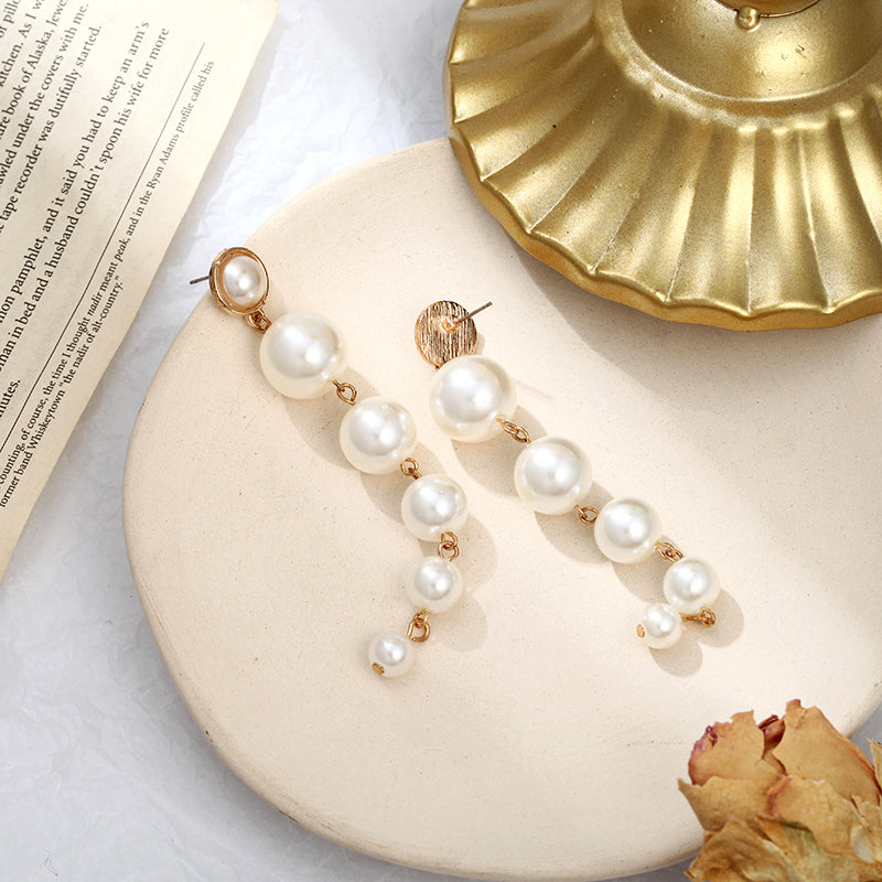 New Fashion Personality Simple Elegant Pearl Long Earring Style Large Imitation Pearl Pendant Earring