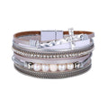 Bohemian PU Leather Bracelet Multi-layer Wide-brimmed Cross Handmade String Pearl Bracelet