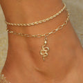Beach Twist Chain Snake Pendant Simple Retro Double Layer Anklet