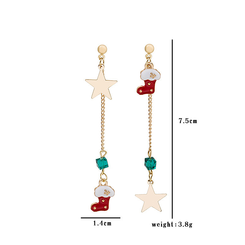 Asymmetrical Tassel Dripping Oil Snowman Bell Pendant Christmas Earrings