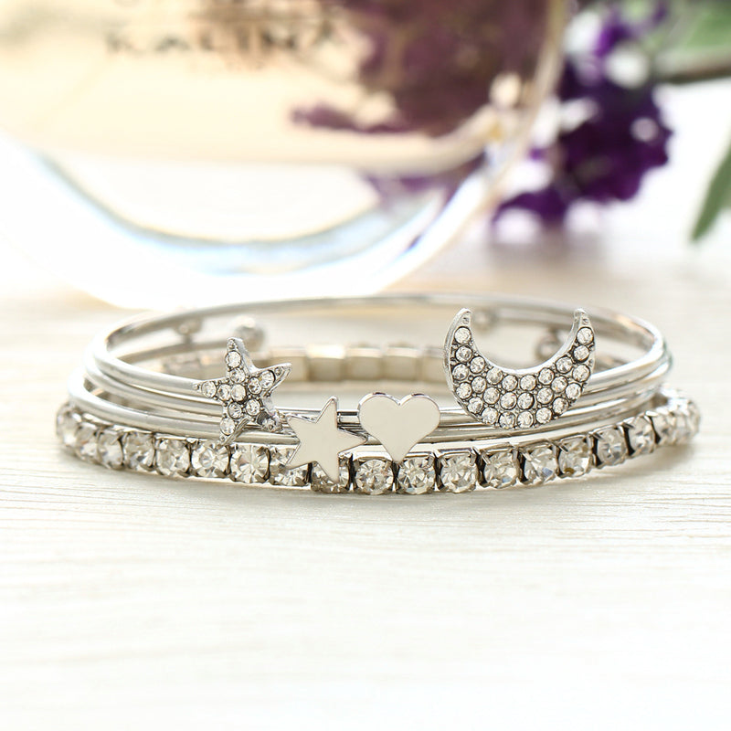 Geometric Crystal Star Moon Bracelet Peach Heart Women