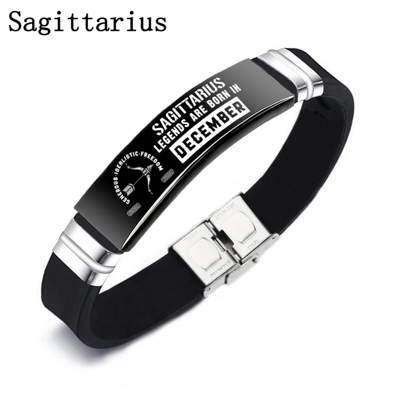 Black 12 Constellation Zodiac Sign ID Bracelets Bangles For Women Men