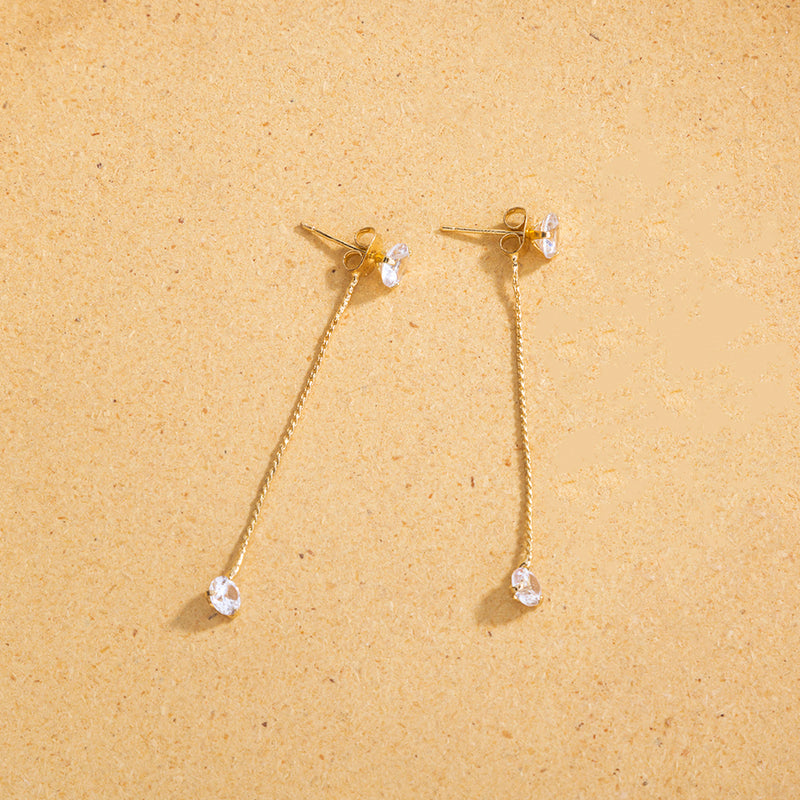 Simple gold with two elegant white zircon earrings